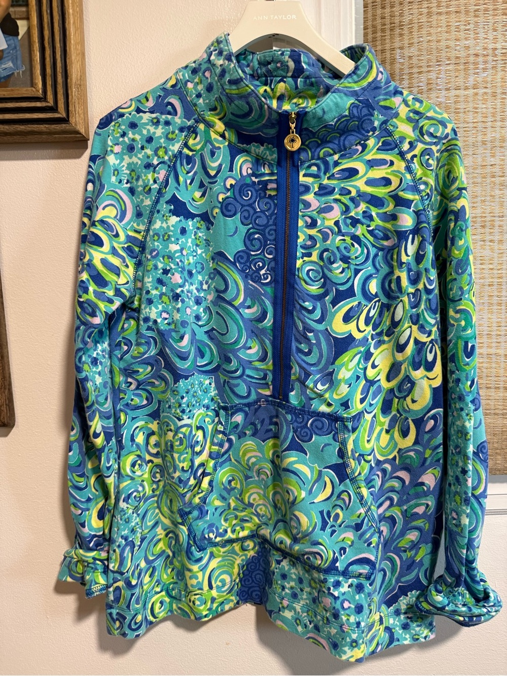 Lilly Pulitzer Blue & Green Printed Half-Zip Pullover Jacket